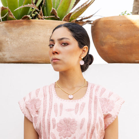Adriana Pink Talavera Earrings - 18K Gold Plated