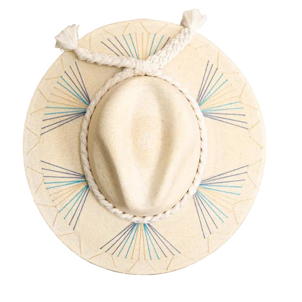 Embroidered Panama Hat - Cream and Blue