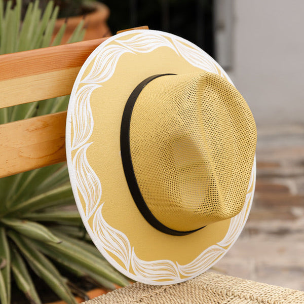 Hand Painted Belinda Hat - Camel & White