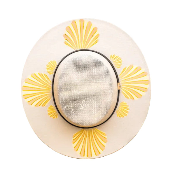 Marina Hand Painted Wide Brim Hat - Tan & Gold