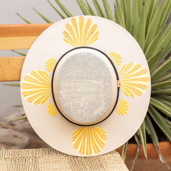 Marina Hand Painted Wide Brim Hat - Tan & Gold