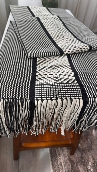 Handwoven Table Runner – Black and White