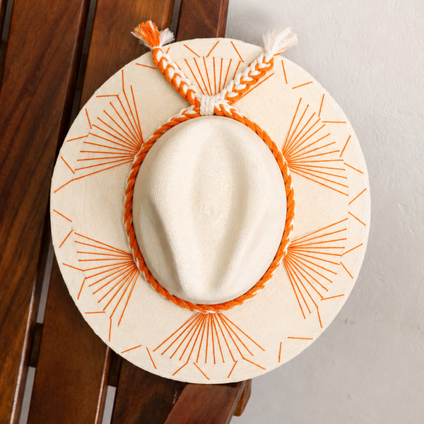 Embroidered Panama Hat - Cream and Orange