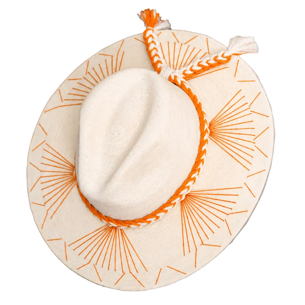 Embroidered Panama Hat - Cream and Orange