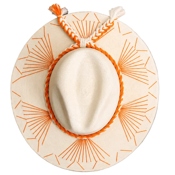 Embroidered Panama Hat - Cream and Orange