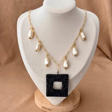 Alma - Black Clay Statement Necklace 18K Gold Plated