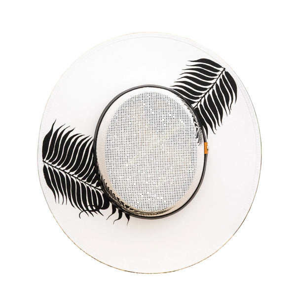 Blanca Hand Painted Wide Brim Hat - White & Black