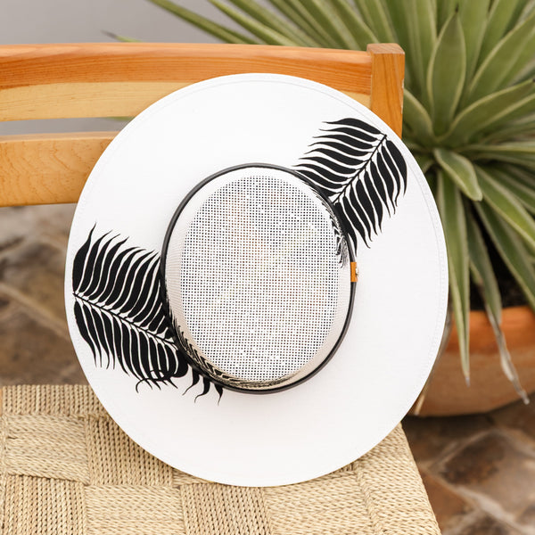 Blanca Hand Painted Wide Brim Hat - White & Black