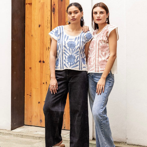 Palmita Blouse – Limited Edition: Dusty Rose & Blue
