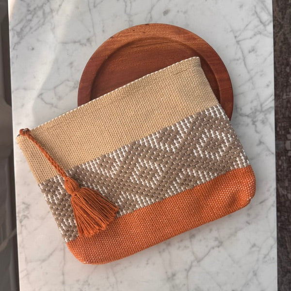 Handwoven Clutch Purse –Terracotta and Tan