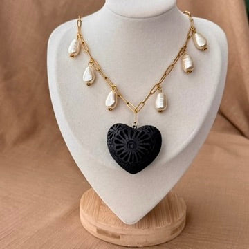 Alma - Black Clay Statement Necklace 18K Gold Plated  *PRESALE*