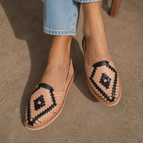 Handmade Mexican Huarache Sandals | Tan & Black | Pre Order