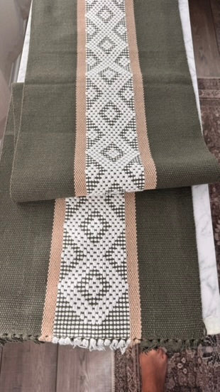 Handwoven Table Runner – Olive and Tan
