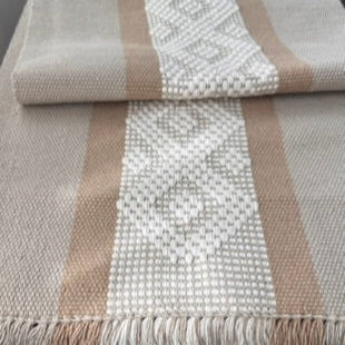 Handwoven Table Runner – Tan, Camel and White