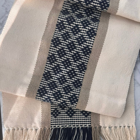 Handwoven Table Runner – Navy and Tan