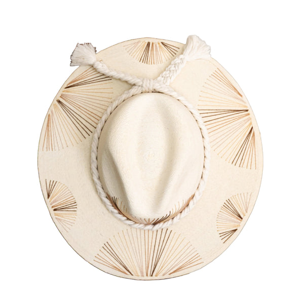 Embroidered Panama Hat - Cream and Brown