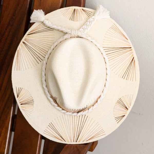 Embroidered Panama Hat - Cream and Brown