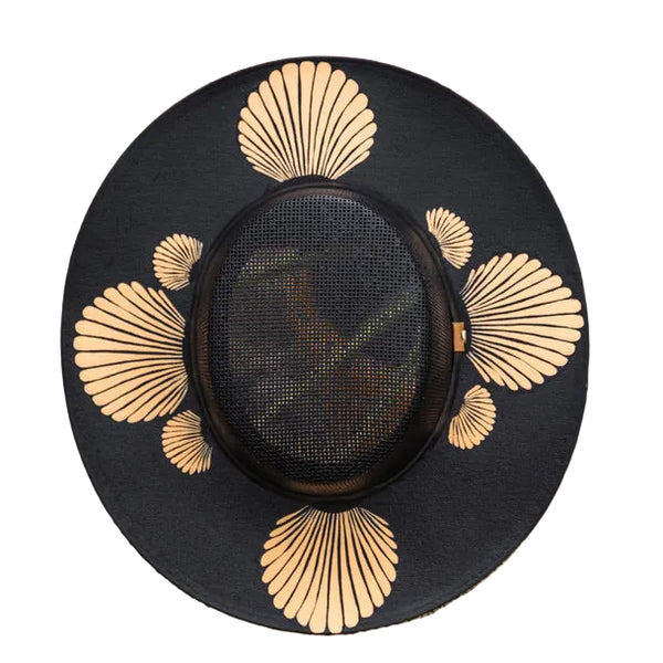 Fabiola Hand Painted Wide Brim Hat - Black and Tan