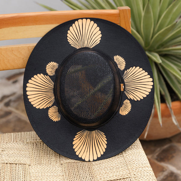 Fabiola Hand Painted Wide Brim Hat - Black and Tan