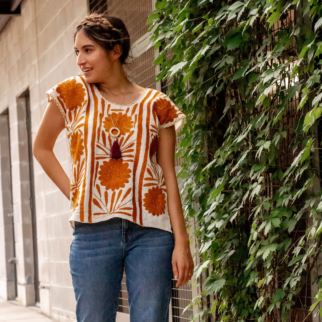 Palmita Blouse - Hand Embroidered in Oaxaca Origin Mexico Palmita Blouse - Hand Embroidered in Oaxaca Origin Mexico