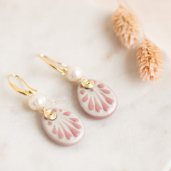 Sofia Earrings - 14K Gold Plated Pink Talavera