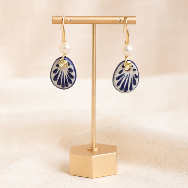 Renata Earrings - 14K Gold Plated Blue Talavera