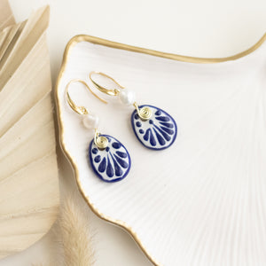 Renata Earrings - 14K Gold Plated Blue Talavera