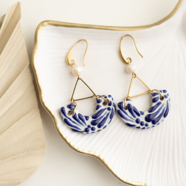 Martina Earrings - 14K Gold Plated Blue Talavera