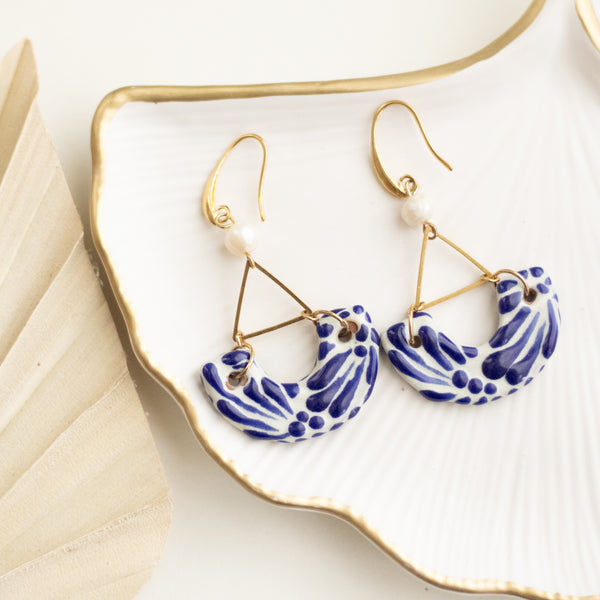 Martina Earrings - 14K Gold Plated Blue Talavera