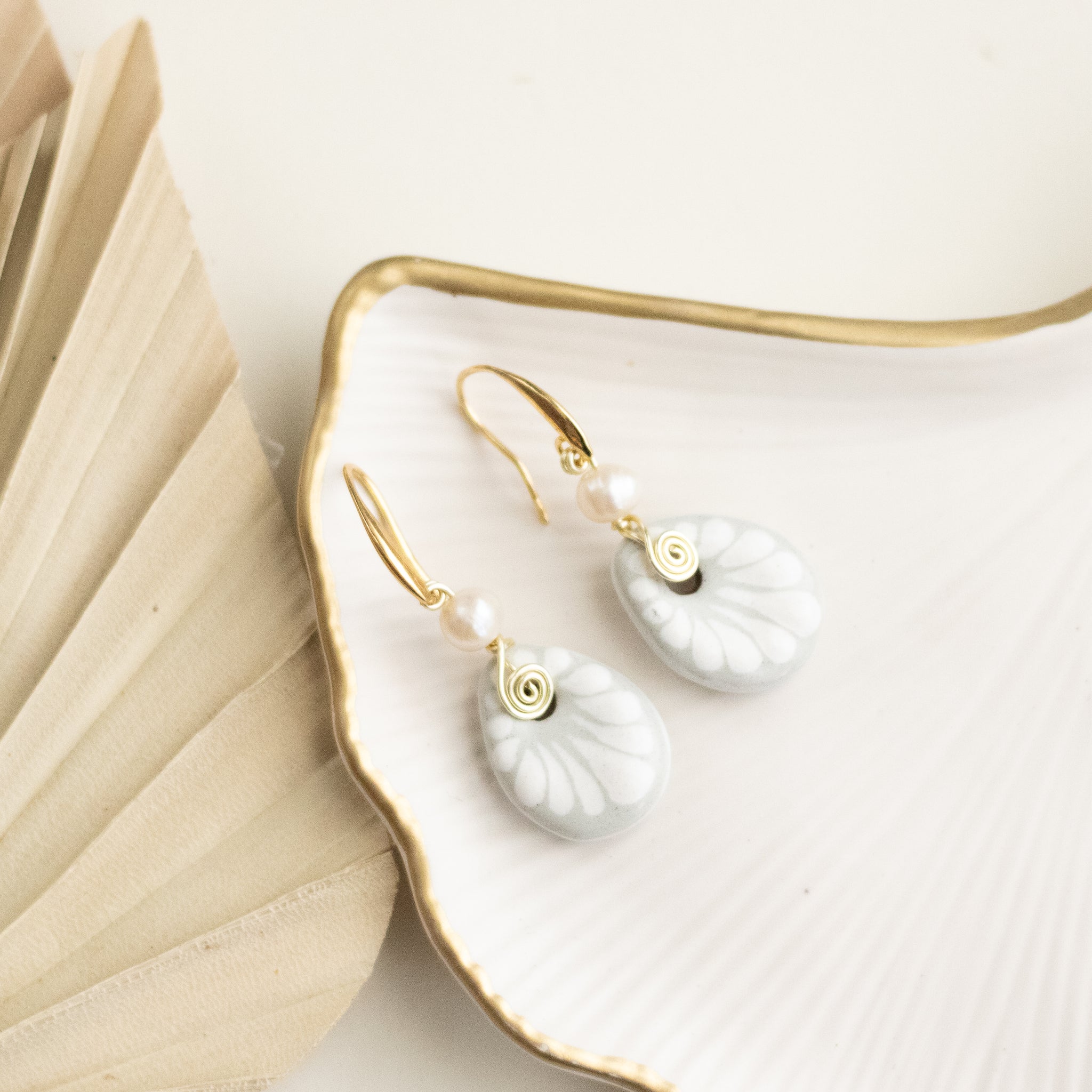 Catalina Earrings - 14K Gold Plated Grey Talavera