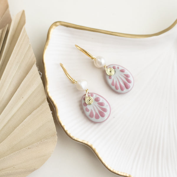 Sofia Earrings - 14K Gold Plated Pink Talavera