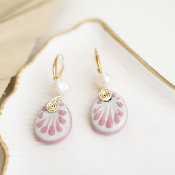 Sofia Earrings - 14K Gold Plated Pink Talavera