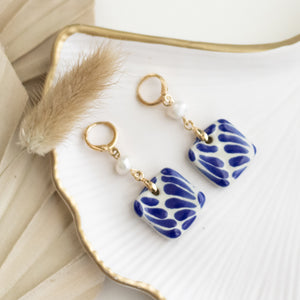 Mariana Earrings -14K Gold Plated Blue Talavera