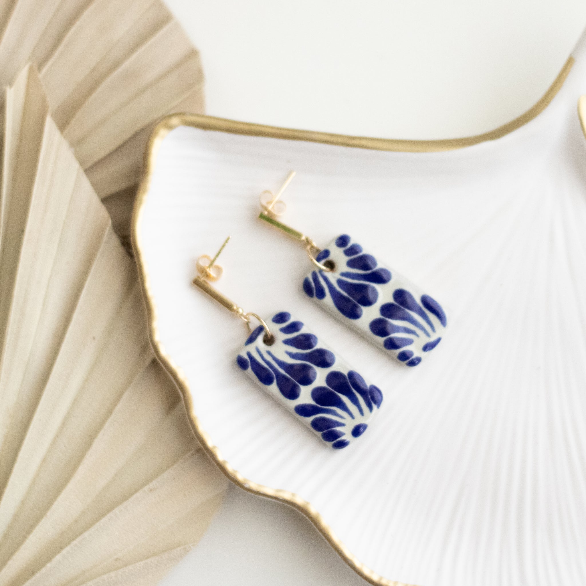 Beatriz Earrings - 14K Gold Plated Blue Talavera