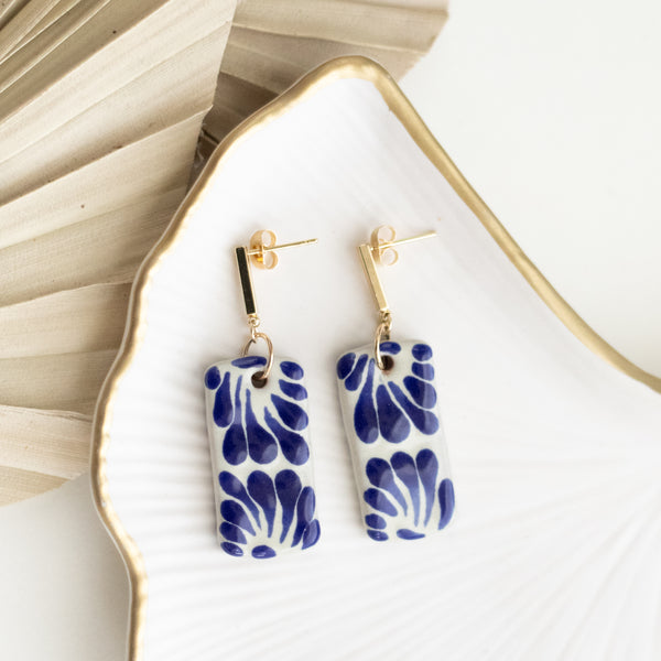 Beatriz Earrings - 14K Gold Plated Blue Talavera