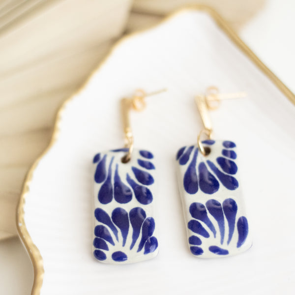 Beatriz Earrings - 14K Gold Plated Blue Talavera