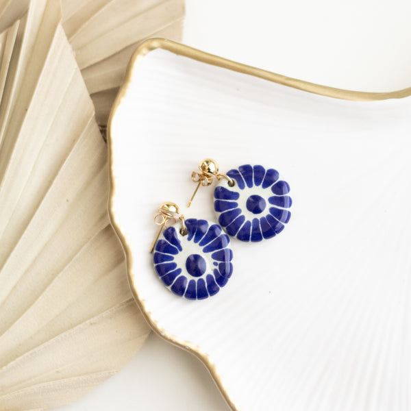 Adriana Earrings - 14K Gold Plated Blue Talavera