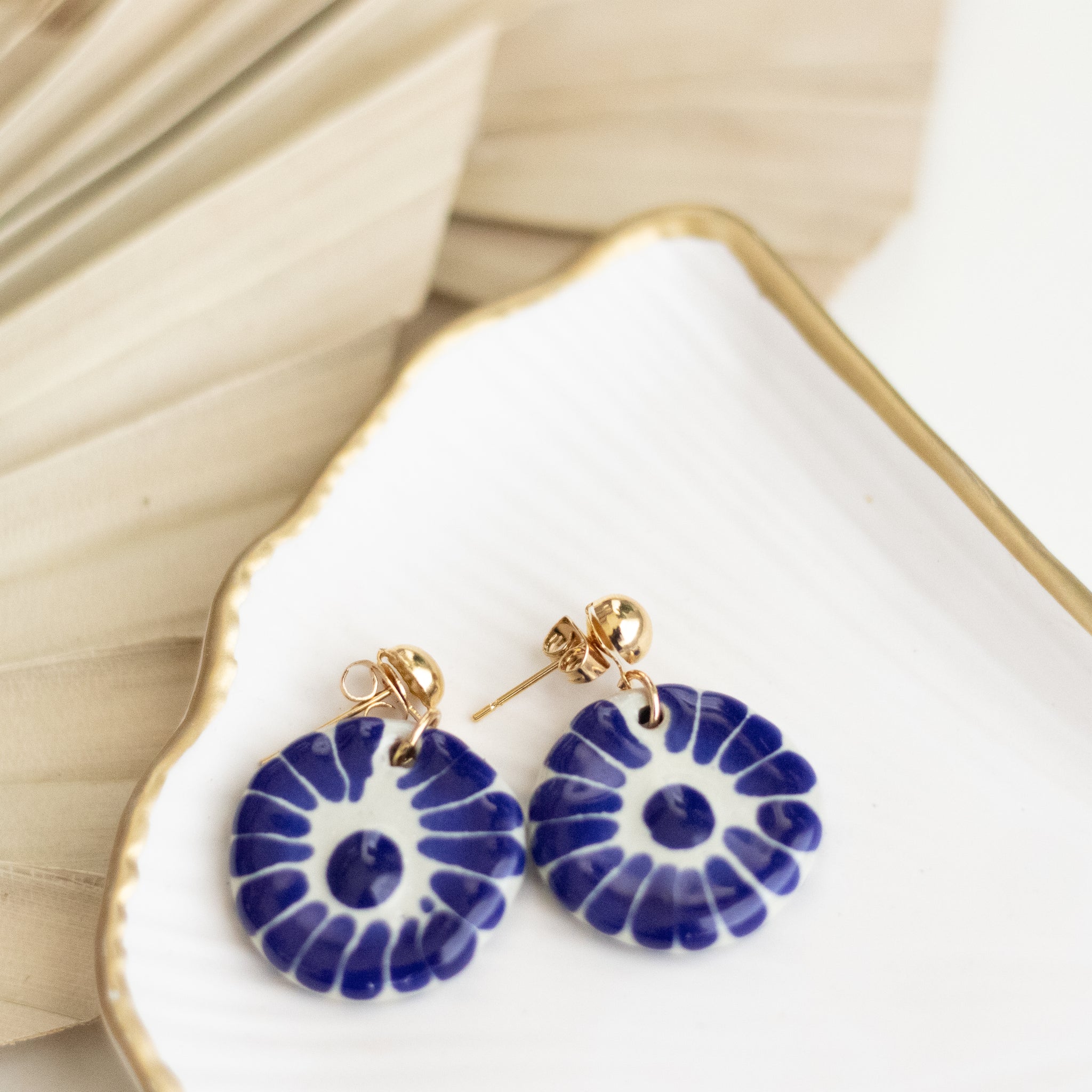 Adriana Earrings - 14K Gold Plated Blue Talavera