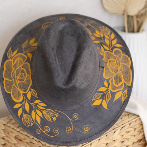 Flores Hat - Vegan Suede Grey and Mustard - Presale