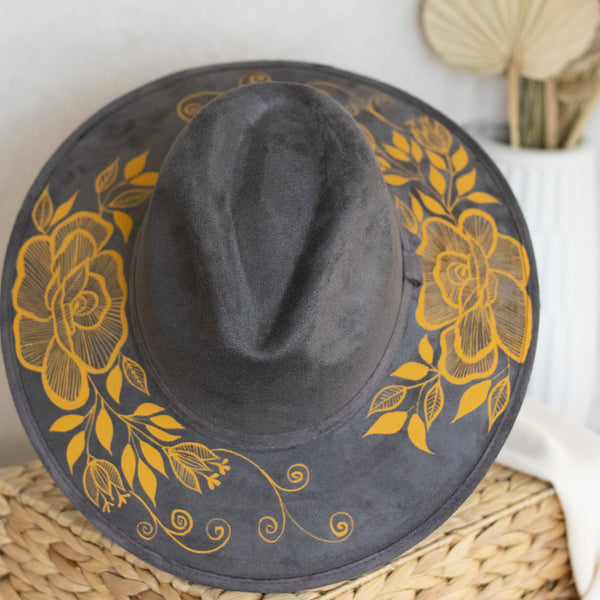 Flores Hat - Vegan Suede Grey and Mustard - Presale