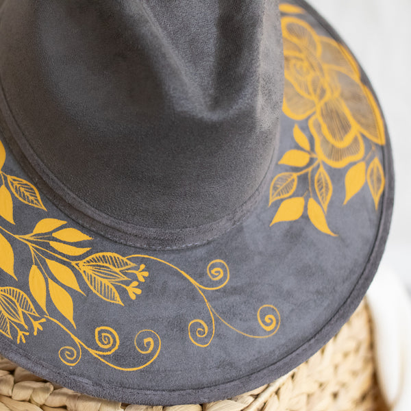 Flores Hat - Vegan Suede Grey and Mustard - Presale