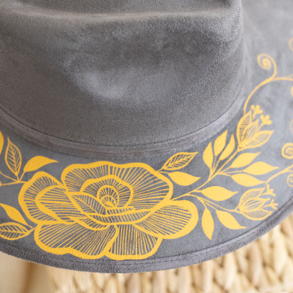 Flores Hat - Vegan Suede Grey and Mustard - Presale