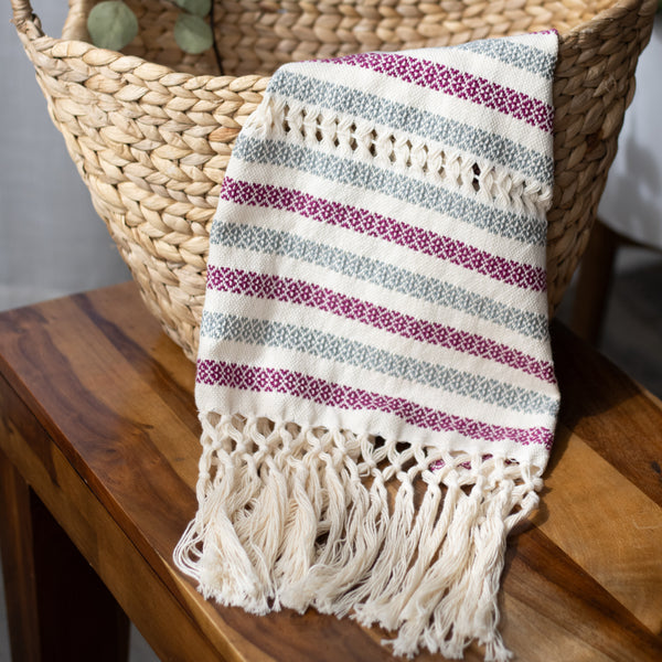 Handwoven Mexican Rebozo in Berry and Grey – Organic Cotton Shawl