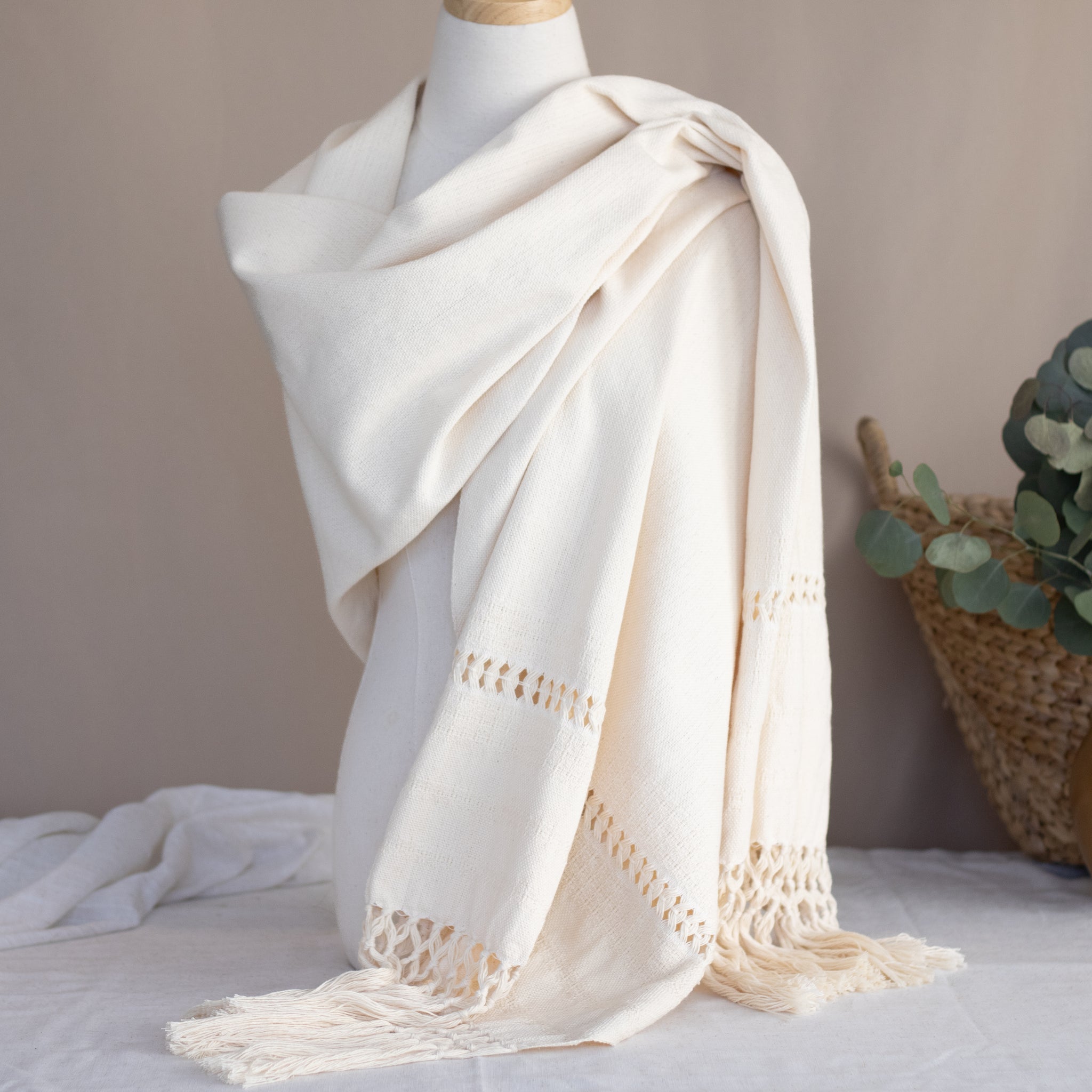 Handwoven Mexican Rebozo in Natural Cotton – Organic Cotton Shawl