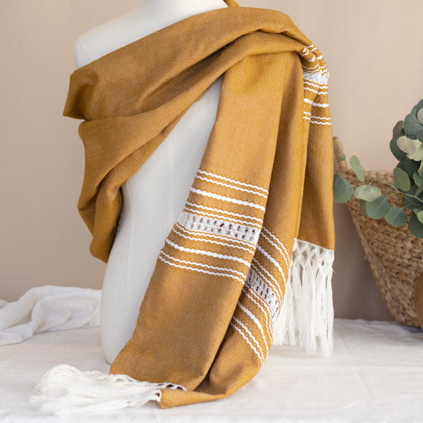 Handwoven Mexican Rebozo in Mustard – Organic Cotton Shawl