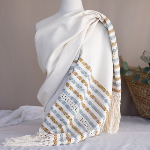 Handwoven Mexican Rebozo in Mustard and Grey – Organic Cotton Shawl