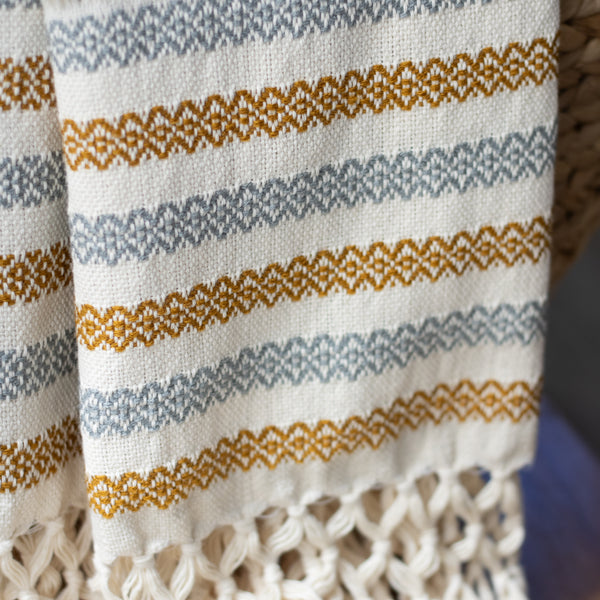 Handwoven Mexican Rebozo in Mustard and Grey – Organic Cotton Shawl