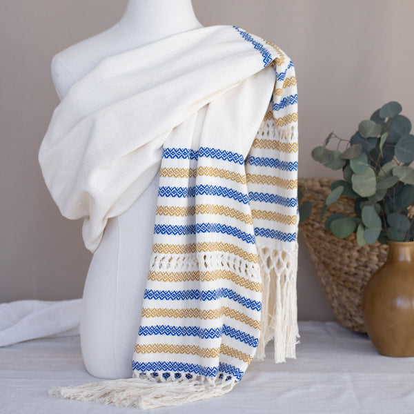 Handwoven Mexican Rebozo in Navy and Yellow –  Organic Cotton Shawl