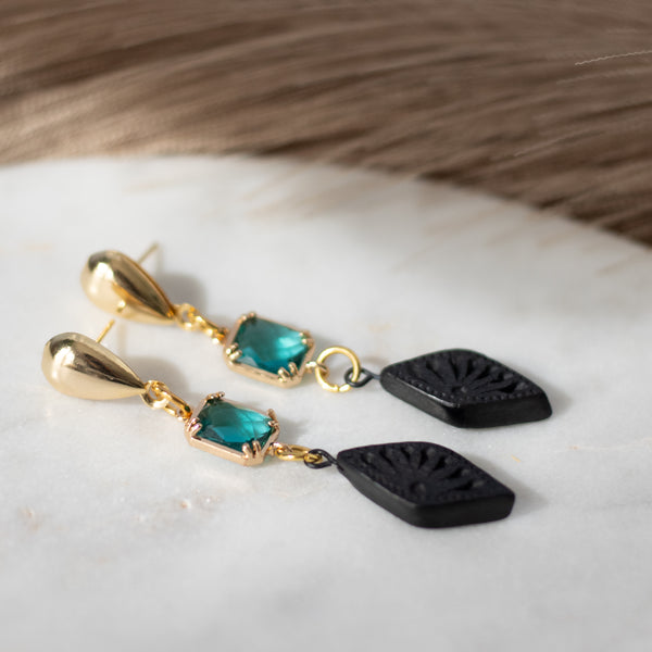 Elena 8K Gold Plated Barro Negro Earrings