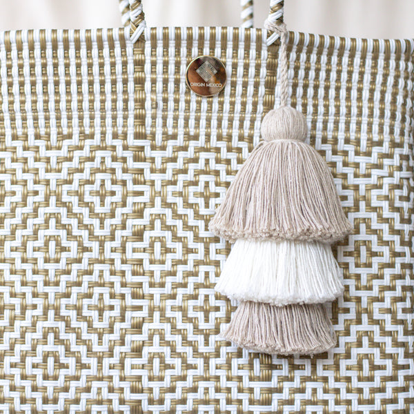 Handwoven Oaxaca Tote Bag - Gold & White